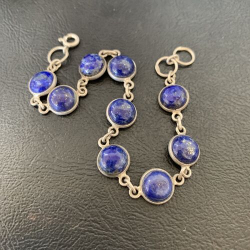 Minimalist Navajo Blue Lapis Lazuli Link Bracelet | Sterling Silver | 7.5" | 12655