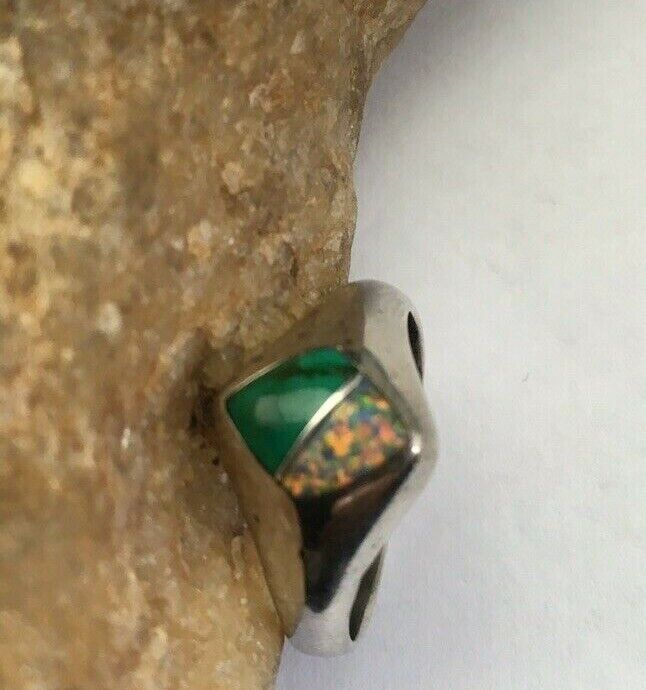 Navajo Opal & Turquoise Inlay Ring | Sterling Silver | Sz 6.5 | Authentic Native American Handmade | 1717