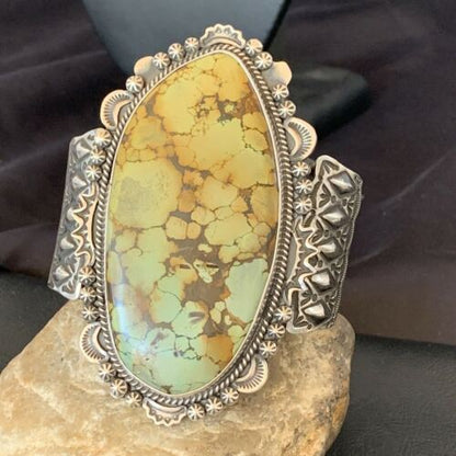 Navajo Green Turquoise Cuff Bracelet | Sterling Silver | 4" | Authentic Native American Handmade | 1630