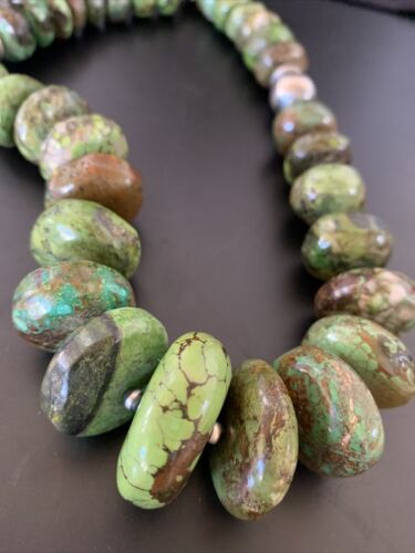 Navajo Chunky Graduated Green Turquoise Necklace | Sterling Silver | Authentic Native American | 19" | 11358