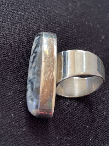 Southwestern Navajo White Black Cinnabrite Ring | Sterling Silver | Sz 7 | Authentic Native American Handmade | 1565