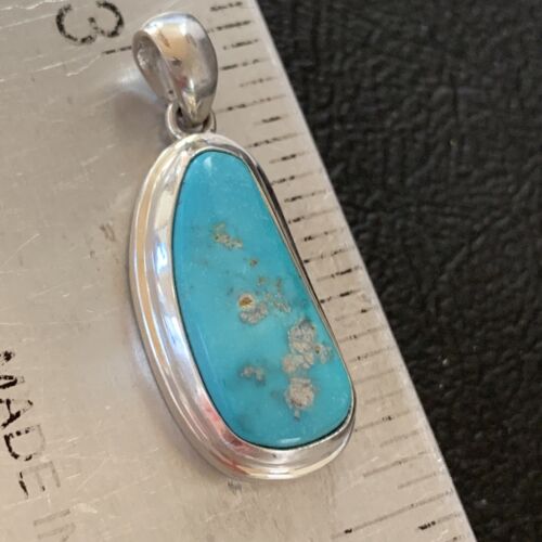 Navajo Blue Bisbee Turquoise Pendant | Sterling Silver | 1" | Authentic Native American Handmade | 1627