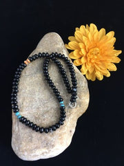 Navajo Black Onyx Turquoise Necklace | Sterling Silver | 18" | Authentic Native American Handmade | 10022