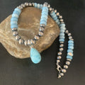 Men's Blue Larimar Pendant | 10mm Navajo Sterling Silver Natural Necklace | Authentic Native American Handmade | 13998