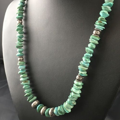 Men's Navajo Blue Green Turquoise Necklace | Sterling Silver | 19" | Authentic Native American Handmade | 10131