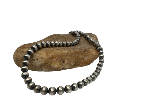 12mm Sterling Silver Navajo Pearls | Authentic Native American Handmade Necklace | Length 14"-96"